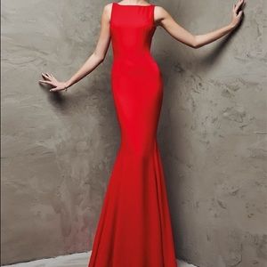 Red low back maxi dress